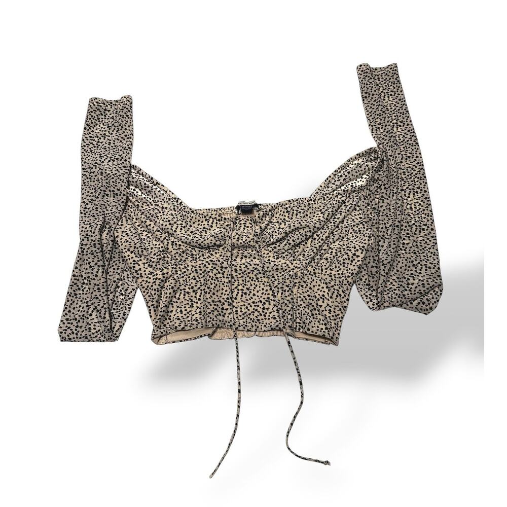 American Eagle Beige Spotted Off Shoulder Ruched Crop Top Size XS